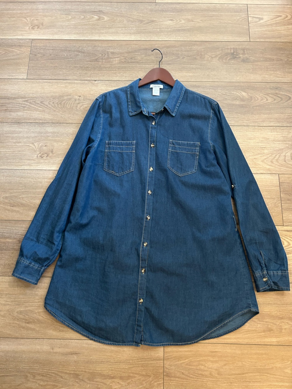 Dizzy Lizzy XL Dark Wash Denim Shirt Dress Roll Tab Sleeves EUC